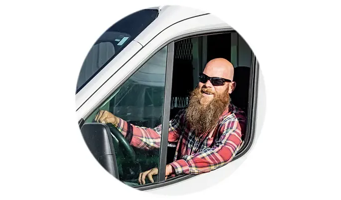 Garage door technician on his truck